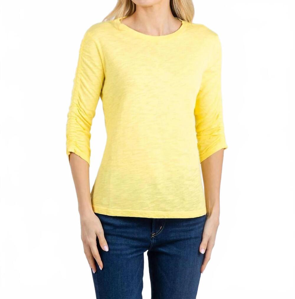 NEW ELLIOTT LAUREN crissy crew neck ruched sleeve tee in daffodil